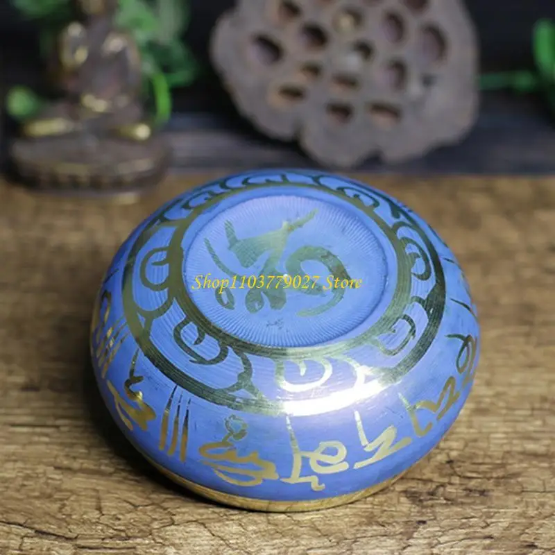 C4DF Nepal Tibetan Blue Buddhist Bowl Mallet Set Meditation Singing Bowls for Home Bedroom Temple Yoga Studio Decoration