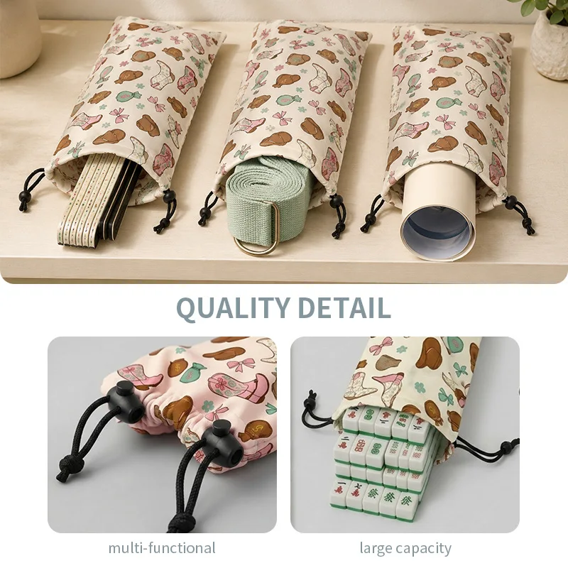 New portable drawstring storage bag with cute cartoon print, toiletry bag, travel makeup bag