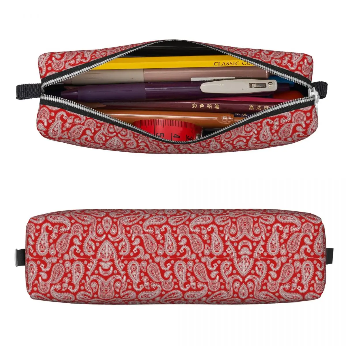 Red Paisley Design Pencil Case Retro Print School Pencil Cases PU Leather Students Retro University Pen Box School Stationery