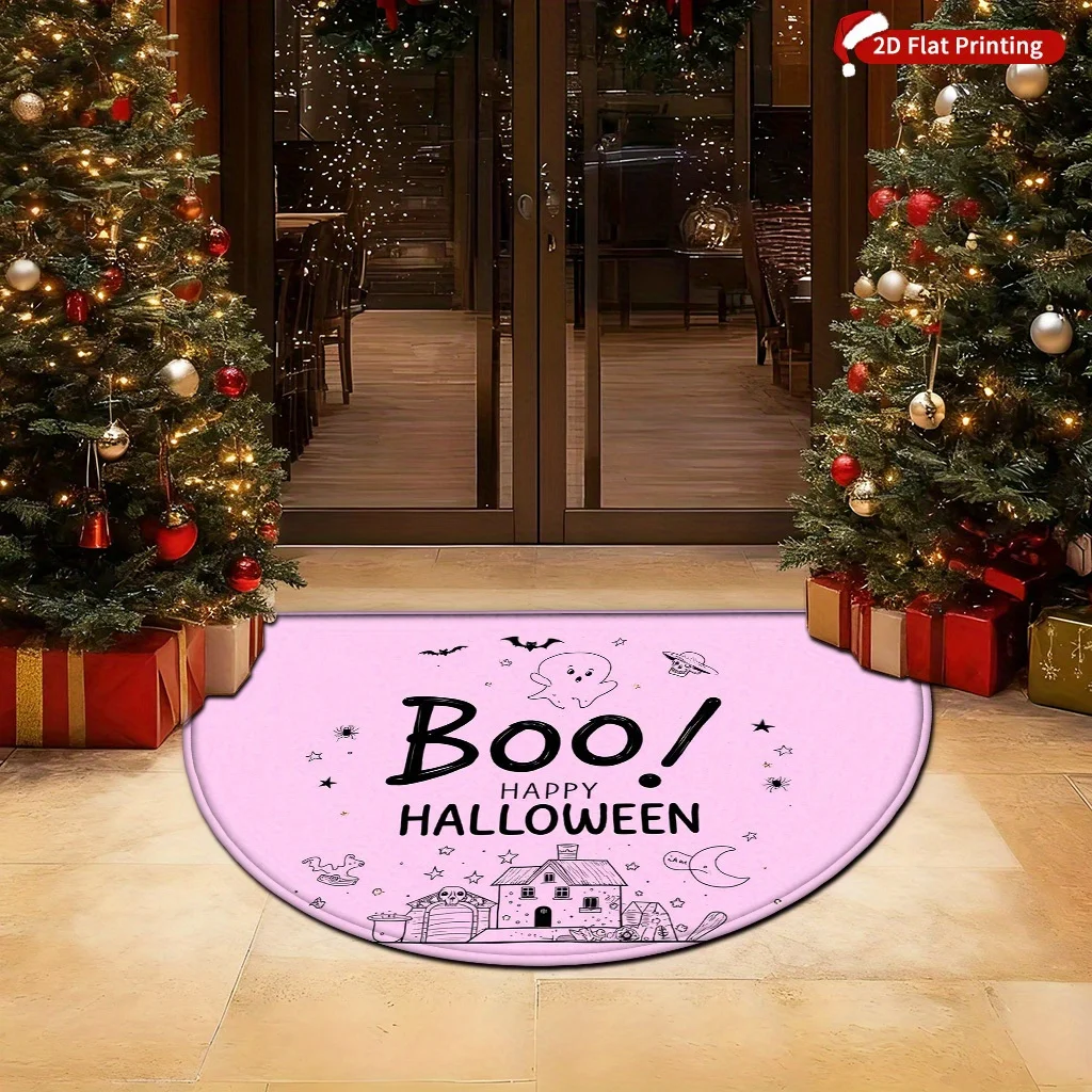 Happy Halloween Pumpkin Black Cat Semi Circle Doormat Festive Jack O Lantern Welcome Mat