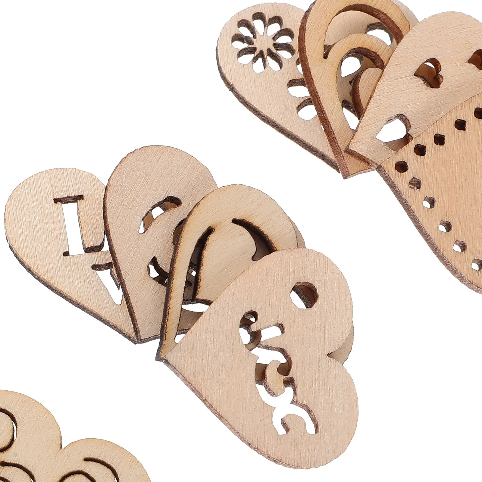 

1 set 1 Set Wooden Heart Craft Slices Diy Pieces For Wedding Party Decor Heart Shape Wood Ornaments Reusable Embellishments