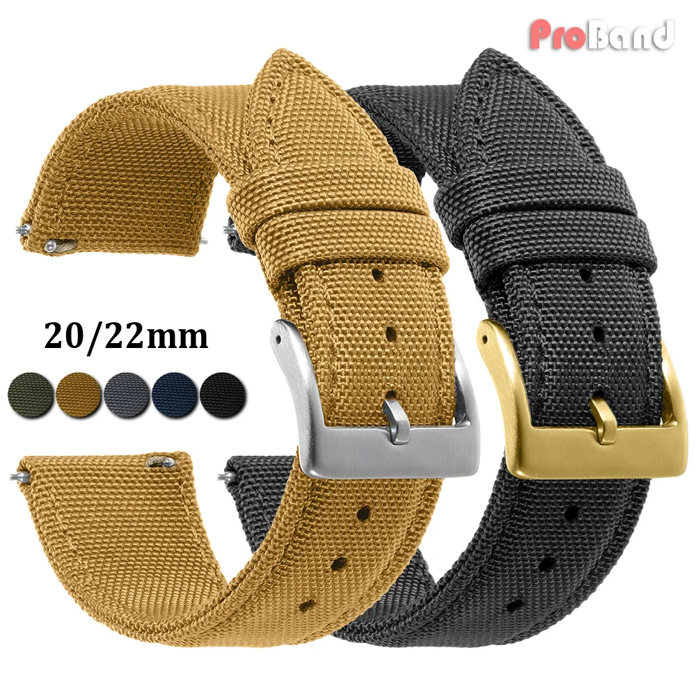

20mm 22mm Silver Black Rose Gold Buckle Belt Sailcloth Watchband Two-Sided Nylon Watch Strap Men Women Quick Release Bracelet
