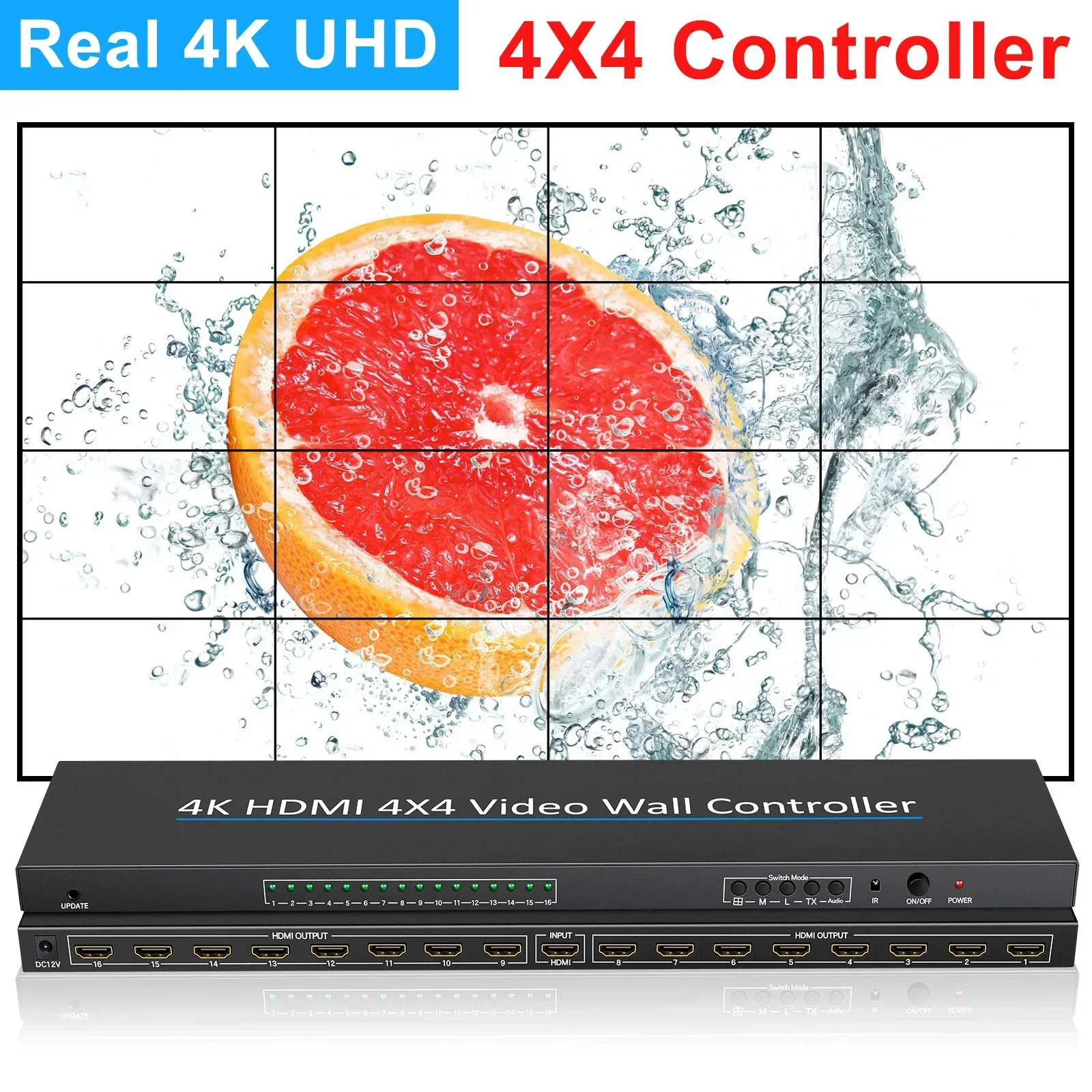 

HD 4K 4x4 Wall Controller 16 TV Wall Processor Large Screen Video Wall Splicer Box 2x2 3x3 2x3 2x4 2x6 3x4 Multi Image Stitching