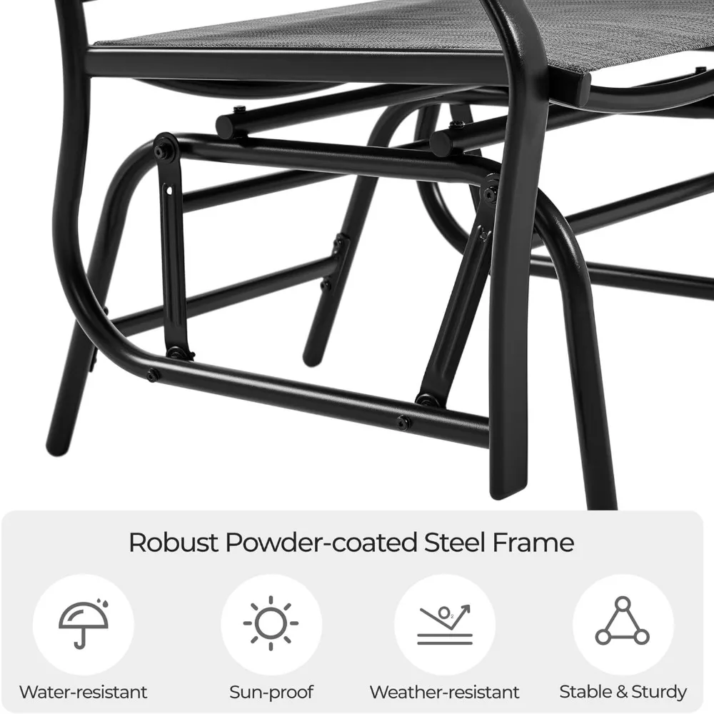 Glider-Segelflugstühle für den Außenbereich, mit Glastisch-Schaukelstühlen, 2-Sitzer für den Außenbereich, mit atmungsaktivem Sling-Stoff