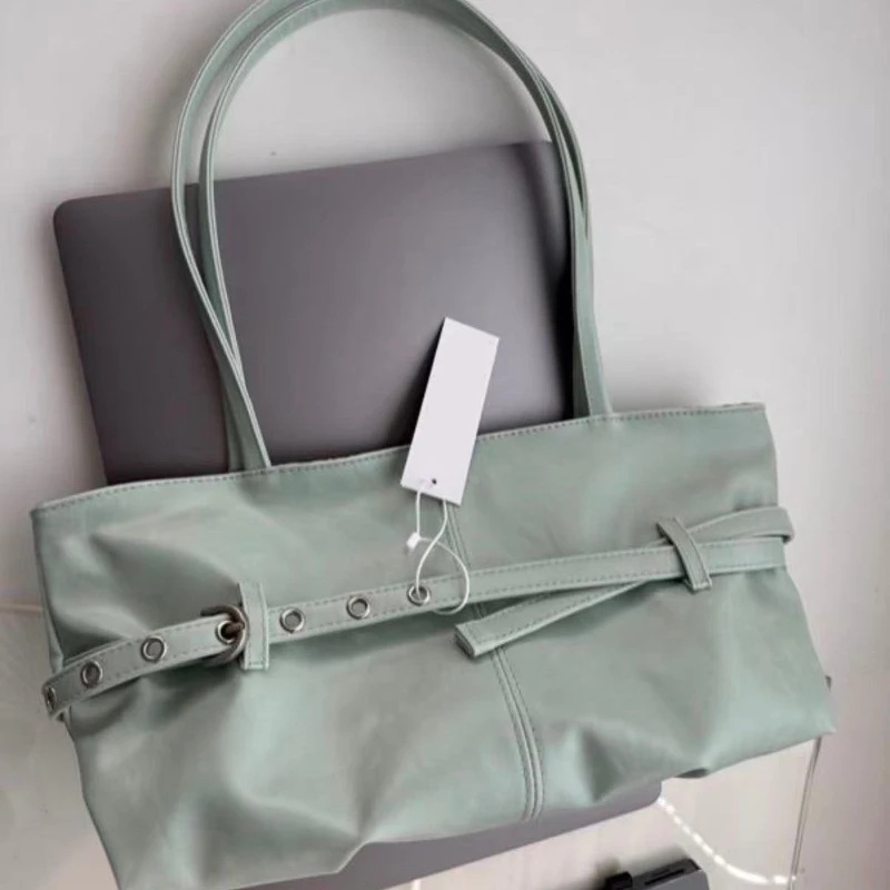 

Korean Simple Mint Green Tote Bag Large Capacity Leopard Printed Shoulder Bag Glossy Cloud Bag Fashion Versatile Underarm Bags