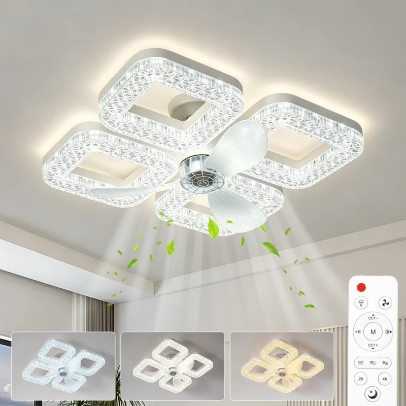Smart LED Ceiling Fan Light 48W Energy Efficient with Remote Control 3 Speed Options 2/4H Timer for Living Room Bedroom E27