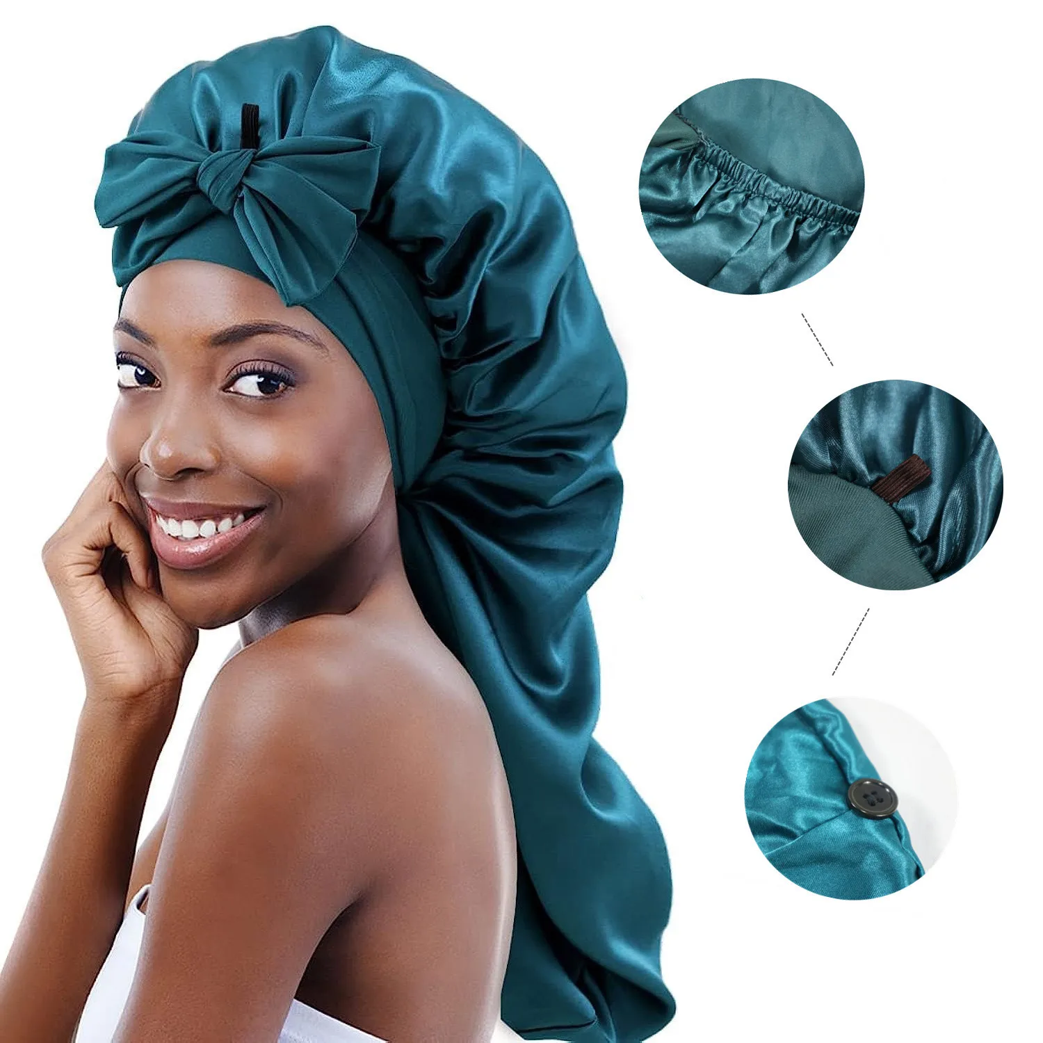 Long Satin Bonnet Sleep Cap Extra Large Silk Sleeping Hijab with Wide Elastic Band Loose Night Hat for Women Braids Curly Hair