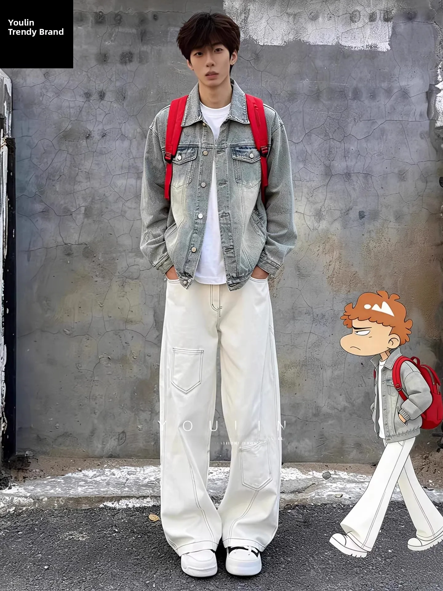 

Мужские белые джинсы American Sle с изогнутым кроем, широкие прямые брюки, рабочие штаны, дизайн Cleanfit, с множеством карманов, повседневные