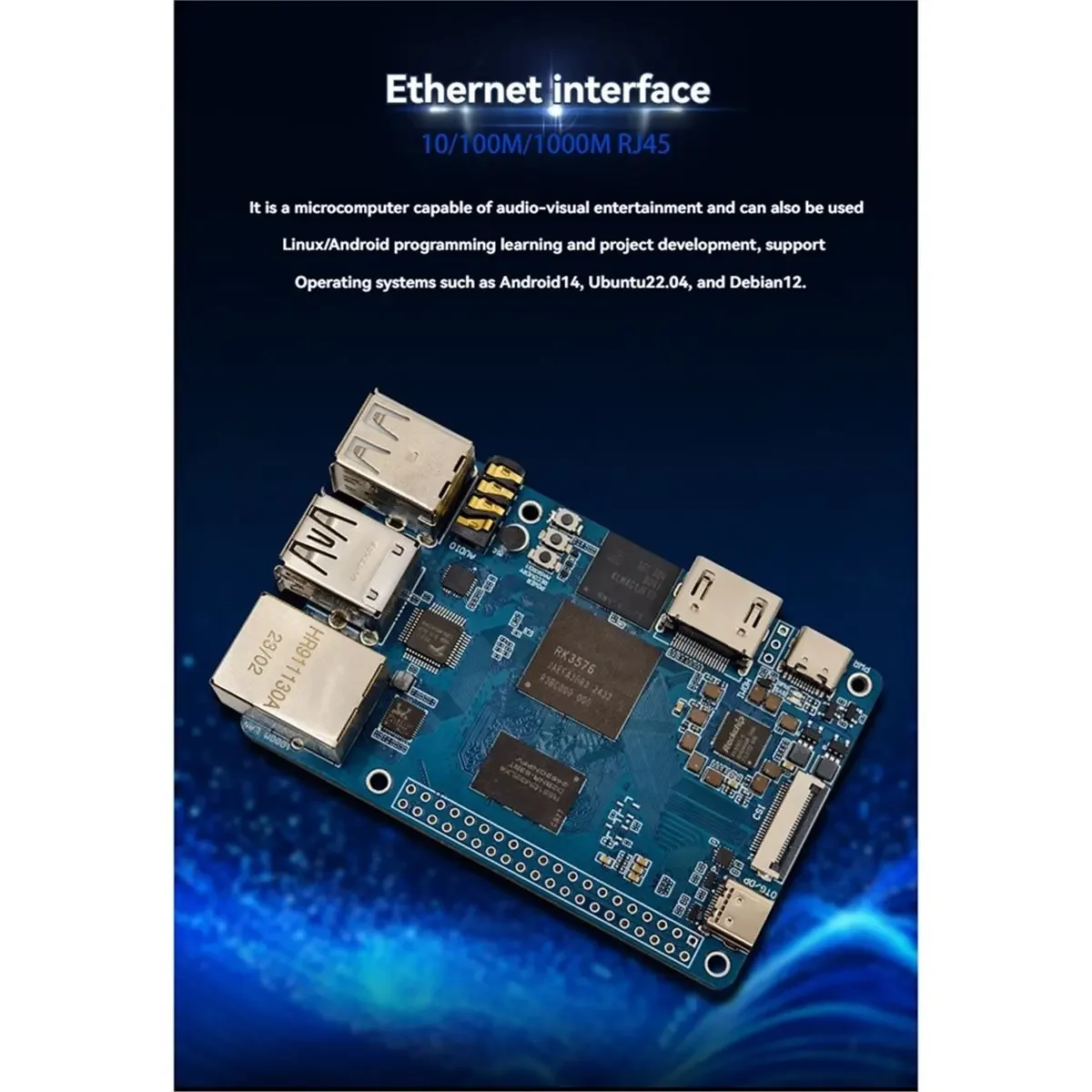 VivaSRK3576 Development Board 6 TOPS AI Computing Power LPDDR4X Gigabit RJ45 Port For Android14/Ubuntu22.04/Debian12