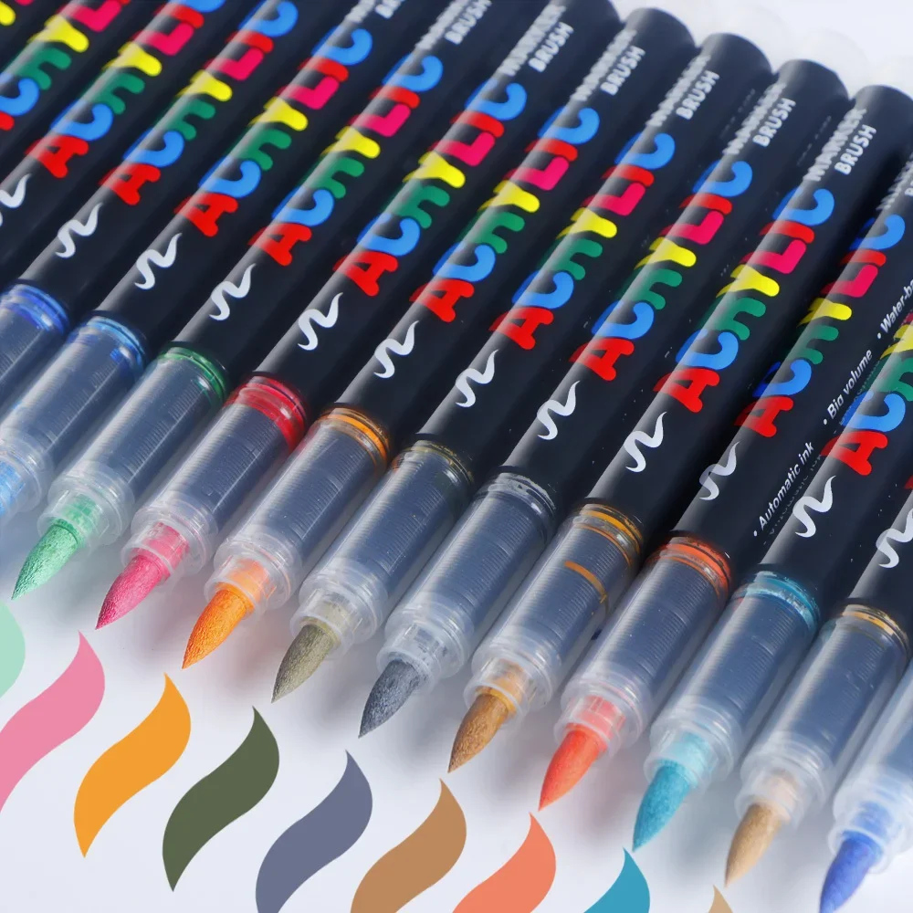 12-168 farben Acryl Farbe Stift Marker Pinsel Spitze Farbe Marker Für Rock Malerei Holz Leinwand Stein Weihnachten Geschenk DIY Handwerk – Detail 1