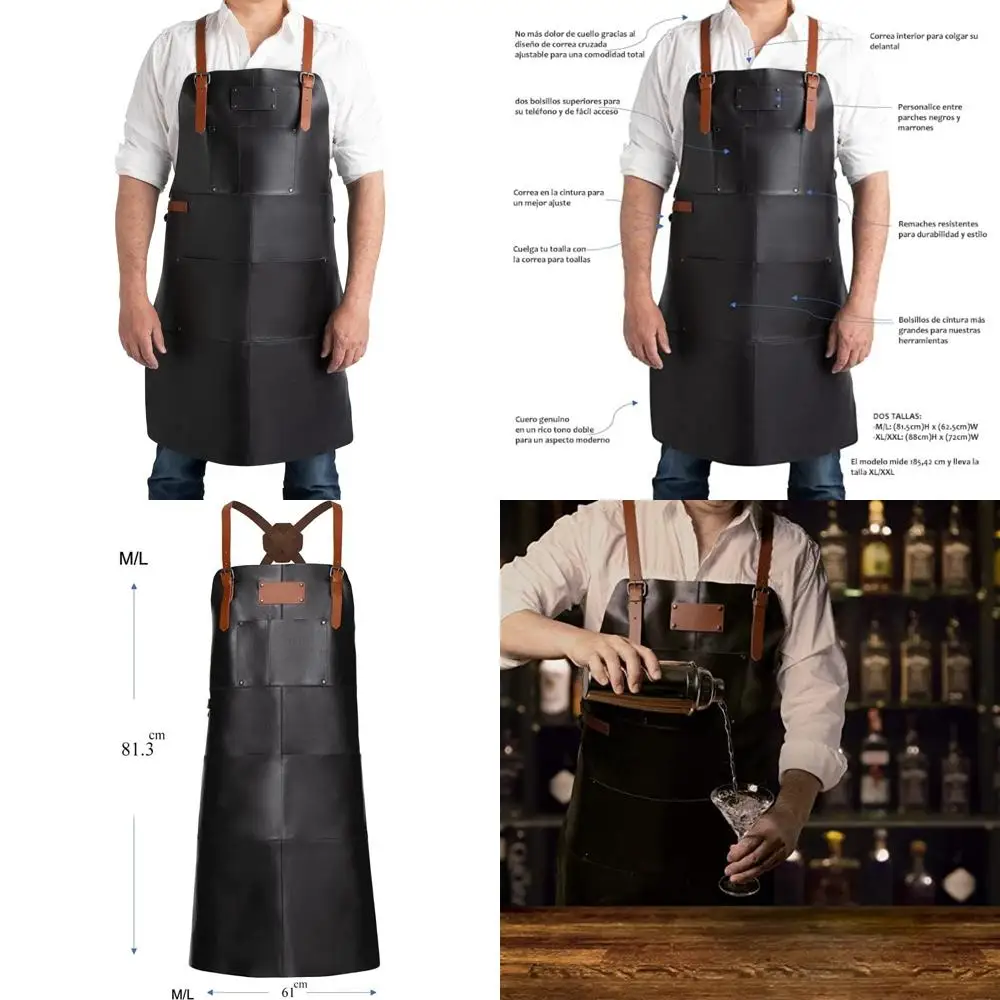 

Men's Genuine Leather Crossback Aprons with Pockets - Stylish and Functional for Everyday Use