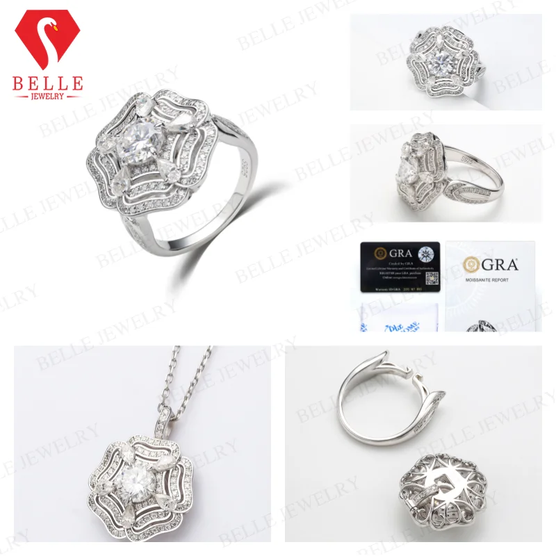Moissanite Ring Round Pear GRA Certificate D VVS1 925 Sterling Silver Hypoallergenic Commute Wear Anniversary Party Ring for Her