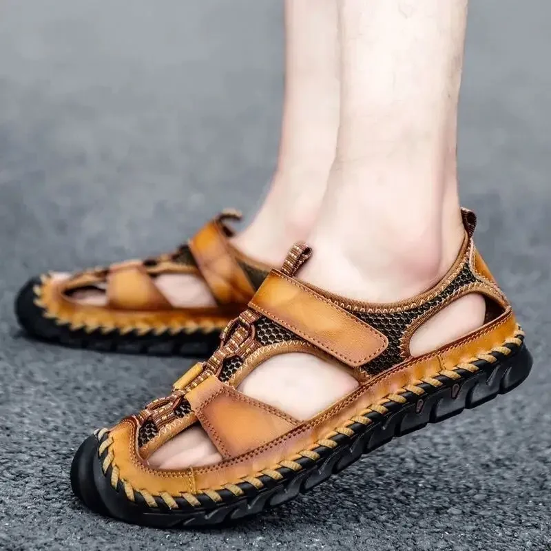 Beach Man Sandals Hole Genuine Leather Luxury Designer Adult High Quality Casual Expensives Open Toe 2025 Eva 39 H Shoes for Men