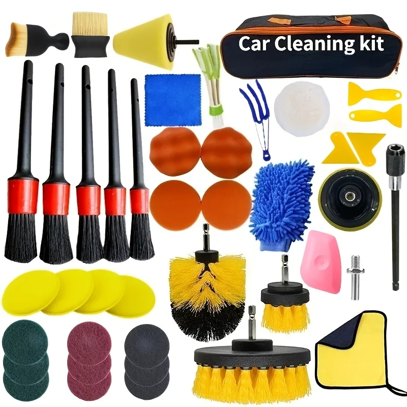 

Новый набор для чистки автомобиля: щетки-насадки для дрели, полотенце для вентиляционных отверстий, полировщик, инструменты для автодетейлинга