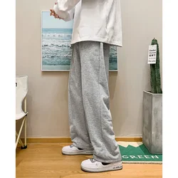 2023 Spring New Men's Baggy Sweatpants Korean Fashion Streetwear Light Grey Straight Wide Leg Pants Casual Trousers Male