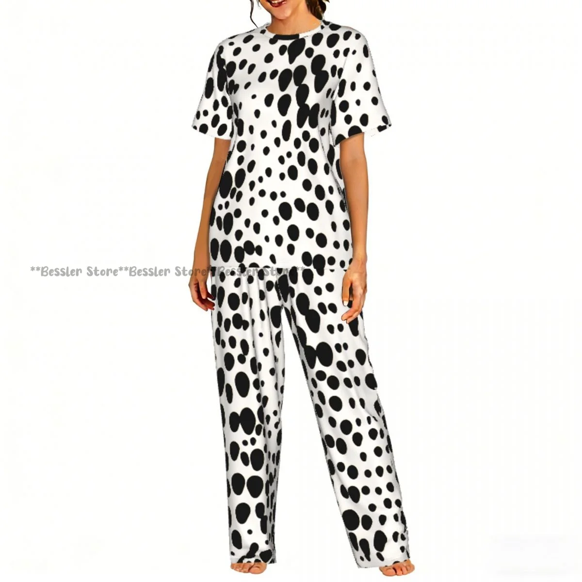 

Women's 2-piece set Dalmatian Dog Texture Pajamas Short sleeved Top and Pants Sleepwear