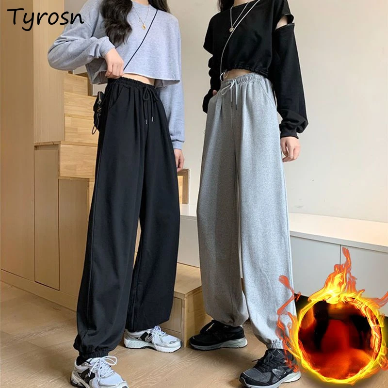 Sporty Pants Women Jogger S-5XL Teens Student Plus-velvet Korean Fashion Harem Trouser Pantalones High Waist Baggy Unisex Simply