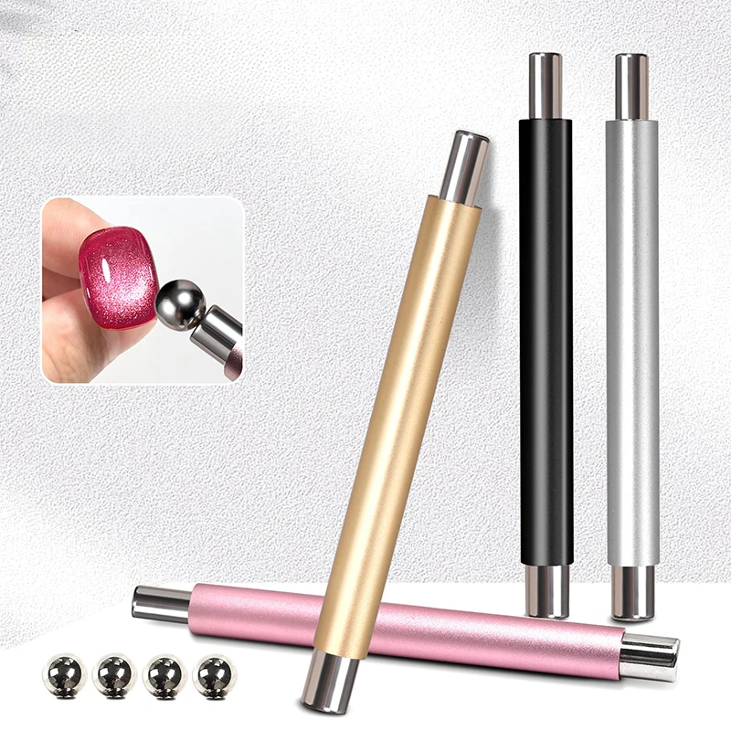 عصا مغناطيسية على شكل عين القطة برأس مزدوج مع كرة فولاذية، متعددة الوظائف، مغناطيس قوي، مقبض طويل، أقلام أدوات تلميع جل مغناطيسية