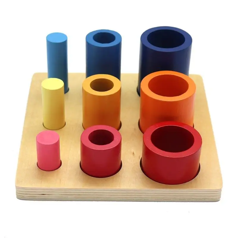 Jouets en bois Montessori pour l'éducation précoce des enfants, différents cercles et cylindres, blocs de couleur assortis, jouet de Cognition