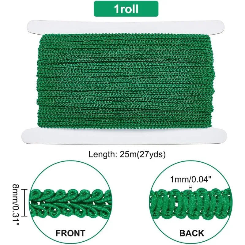 جديلة تصنعها بنفسك للخياطة ، إطار أخضر ، شريط بوليستر ، شراشيب أساسية ، تشذيب لأزياء التنجيد ، 27 ياردة ، في ، 8