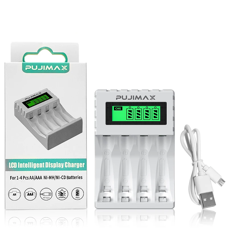 PUJIMAX LCD Display Smart Intelligent Battery Charger With 4 Slots  For AA/AAA NiCd NiMh Rechargeable Batteries aa aaa Charger