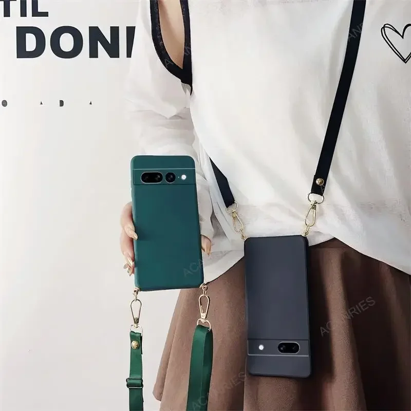 

Necklace Strap Cord Crossbody Lanyard Liquid Silicone Case For Google Pixel 8 7 6 Pro 7A 6A Back Cover On Pixel7 Pixel6 A 7pro