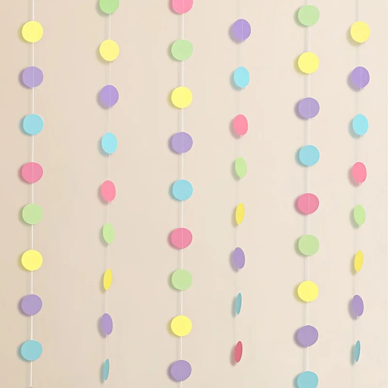 Pastel Party Decorations Blue Purple Pink Yellow Green Circle Garlands Hanging for Macaron Baby Shower Paper Polka Dot Streamers