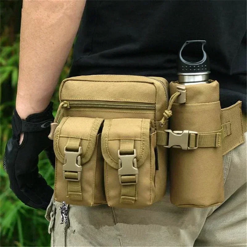 PortableTactical Men Waist Pack Nylon Hiking Water Bottle Phone Pouch Outdoor Sports Hunting Climbing Camping Belt Bag