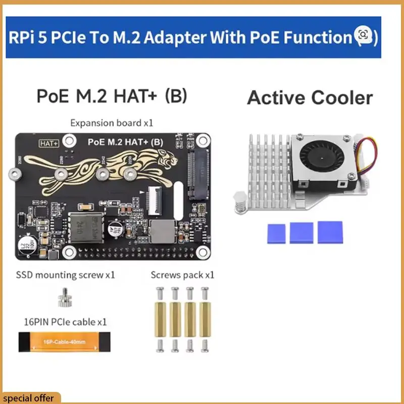 A68Z Raspberry Pi 5 Pcie To M.2 Erweiterungsplatine mit Poe HAT(B) unterstützt Nvme Protocol M.2 Solid State Drive Leseschrift