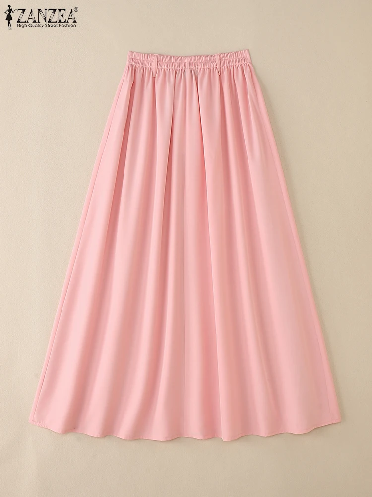 ZANZEA mode Jupes longues femmes automne élastique Wais Jupes décontracté plissé Faldas Saia 2025 élégant couleur unie fête Maxi bas