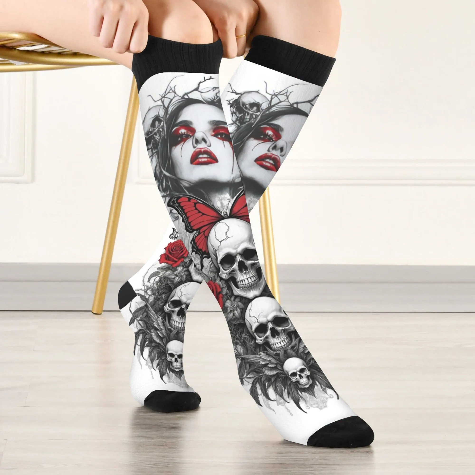 

Темные романтические носки с черепом-бабочкой в стиле ретро, повседневные модные женские чулки, дышащие нескользящие уличные носки унисекс в стиле хип-хоп
