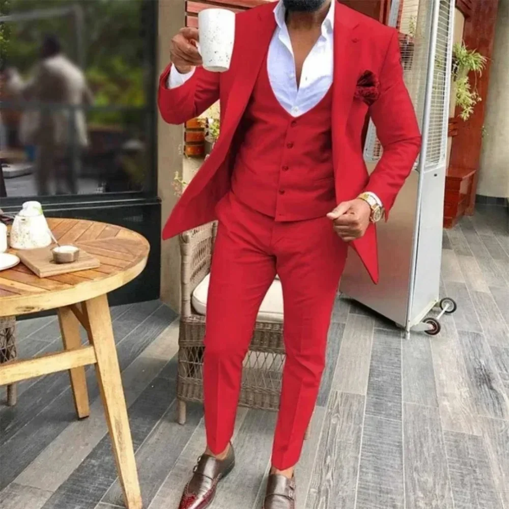 

Business Casual Hosts Fashion A Solid Color Slim-fit Gentleman's Wedding Suit Plus Size Men Suit Set (Blazer+ Vest +pants)