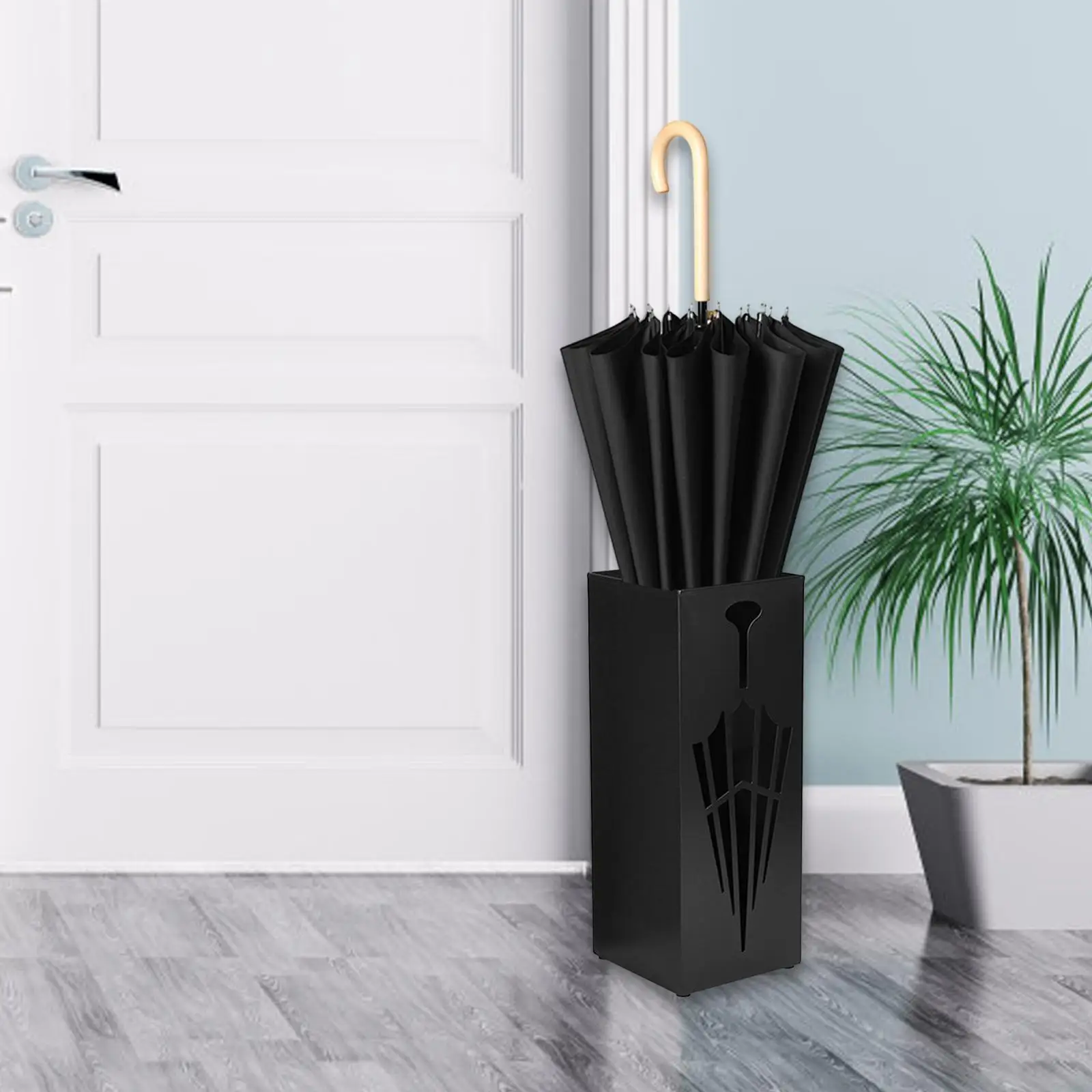 Large Capacity Umbrella Stand Rack with Non Slip Base Rain Water Tray for Indoor Use Solid Iron Holder for Home Entrance
