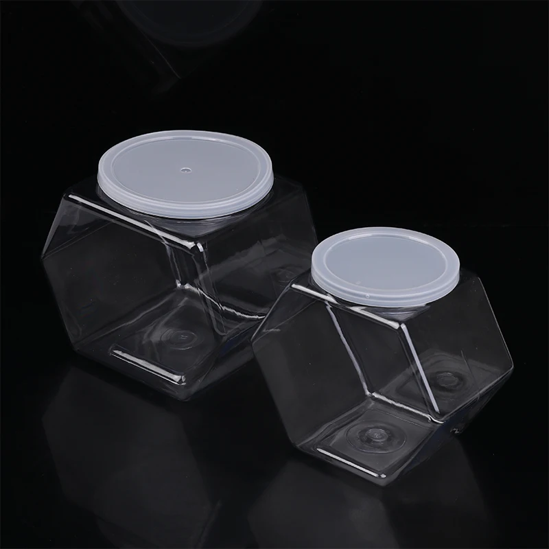 New Portable Transparent Hexagonal Candy Cookie Jar Plastic Packaging Jars Sealed Lid Food Storage Container Kitchen