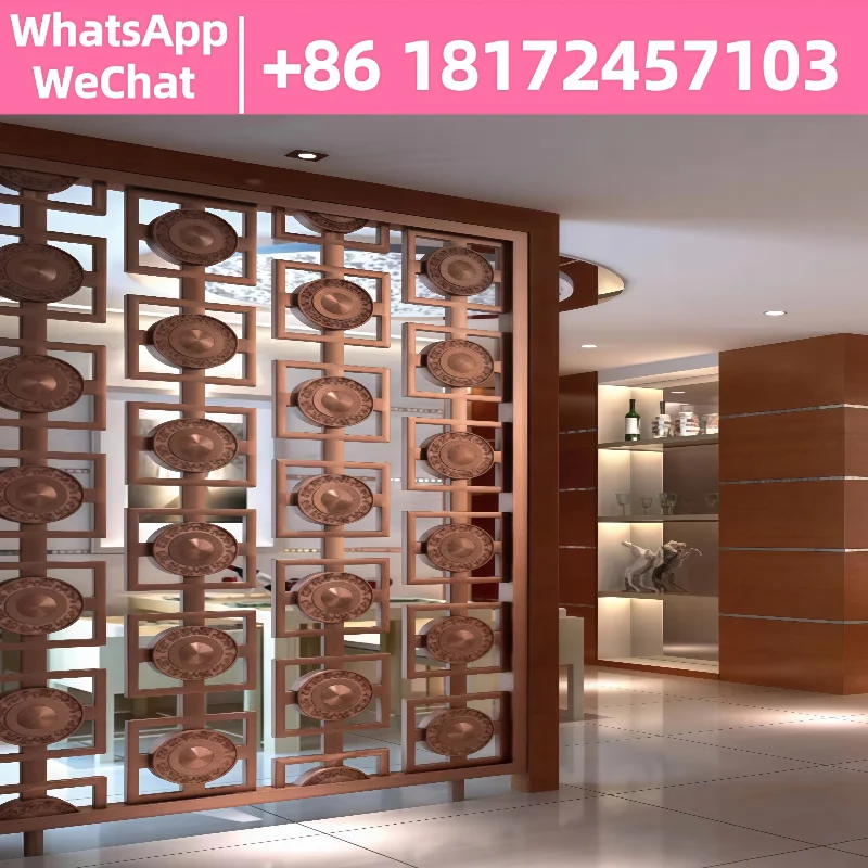 

Stainless steel glass screen aluminum alloy partition wall hollowed out lattice screen living room decorative background wall we