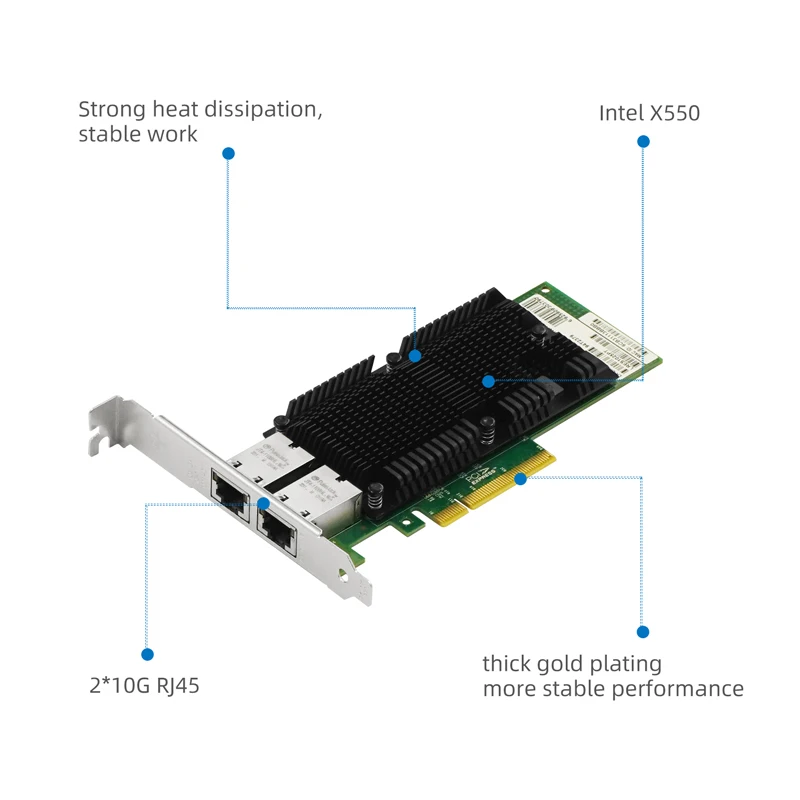 LR-LINK 1025PT 10Gb Network Card PCI-E x8 Dual Copper RJ45 Port PCI Express Ethernet LAN Adapter NIC Based on Intel X550-T2