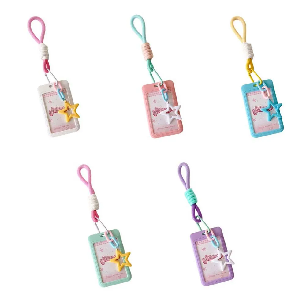 ID Card Protective Color Bus Card Cover Credit Card Star Pendant Korean Photocard Holder Plastics Hanging Rope Key Chain