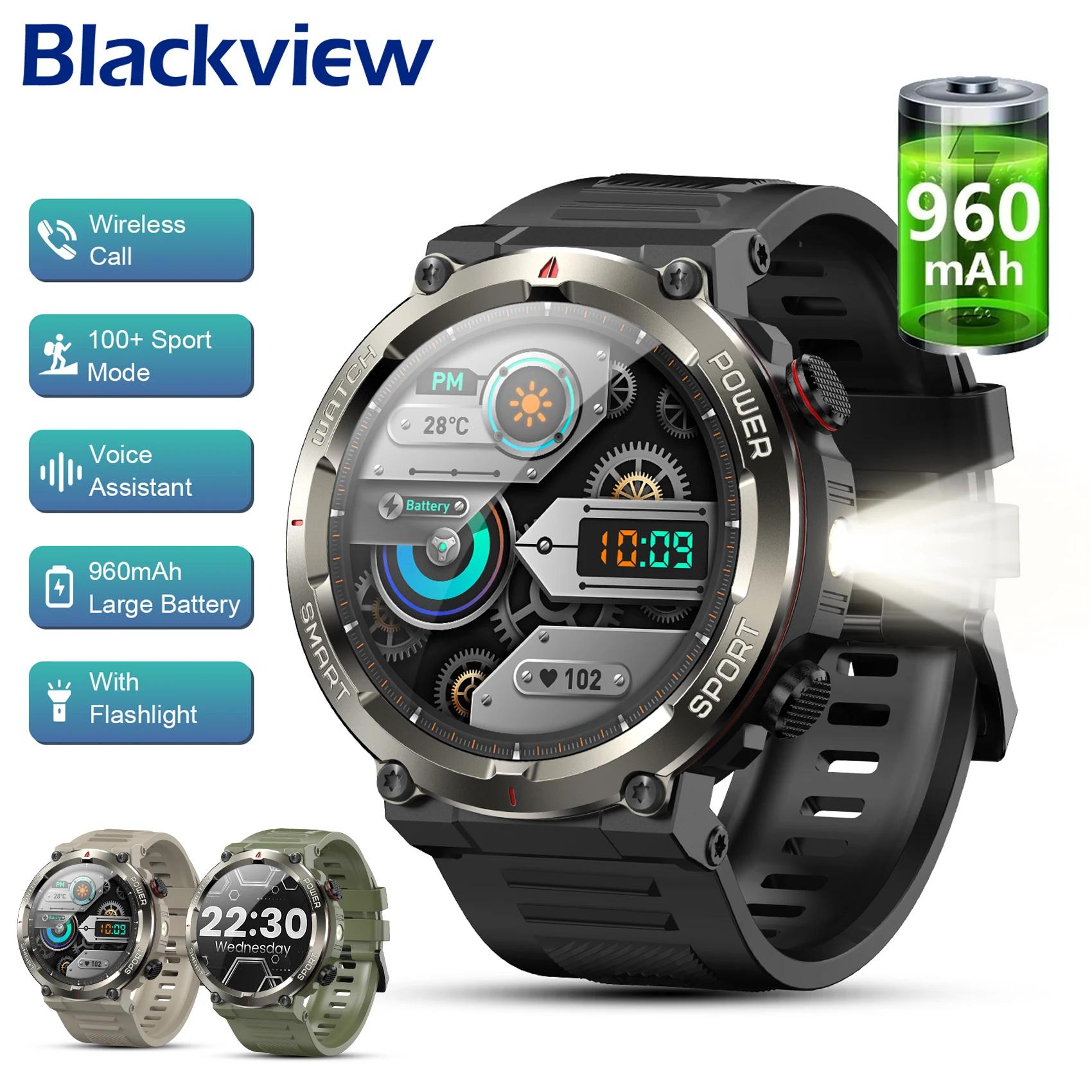 Blackview W50 Pro Мужчины Женщины Смарт-часы со светодиодным фонариком 960 мАч Большая батарея Bluetooth Вызов Открытый Часы для IOS Android Blackview W50 Pro Мужчины Женщины Смарт-часы со светодиодным фонариком 960 мАч Большая батарея Bluetooth Вызов Открытый Часы для IOS Android