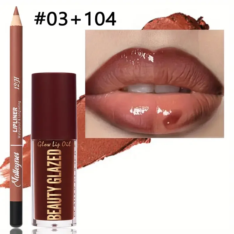 2 stks/set make-upset: matte lipliner + hydraterende gekleurde lipolie, langdurig en gemakkelijk te kleuren, waterdicht, mini make-up combo