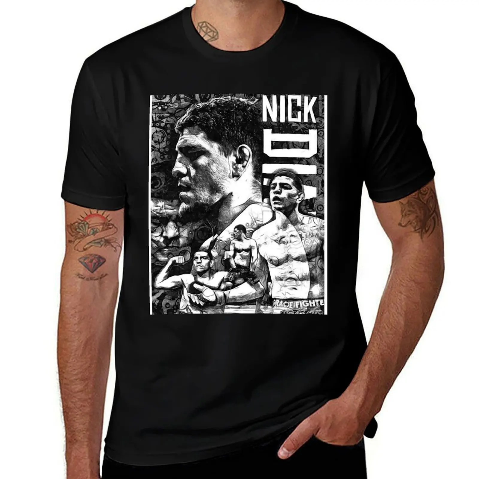 

Nick Diaz Black and White Drawing T-Shirt man t shirt cotton t shirt for man T-Shirt