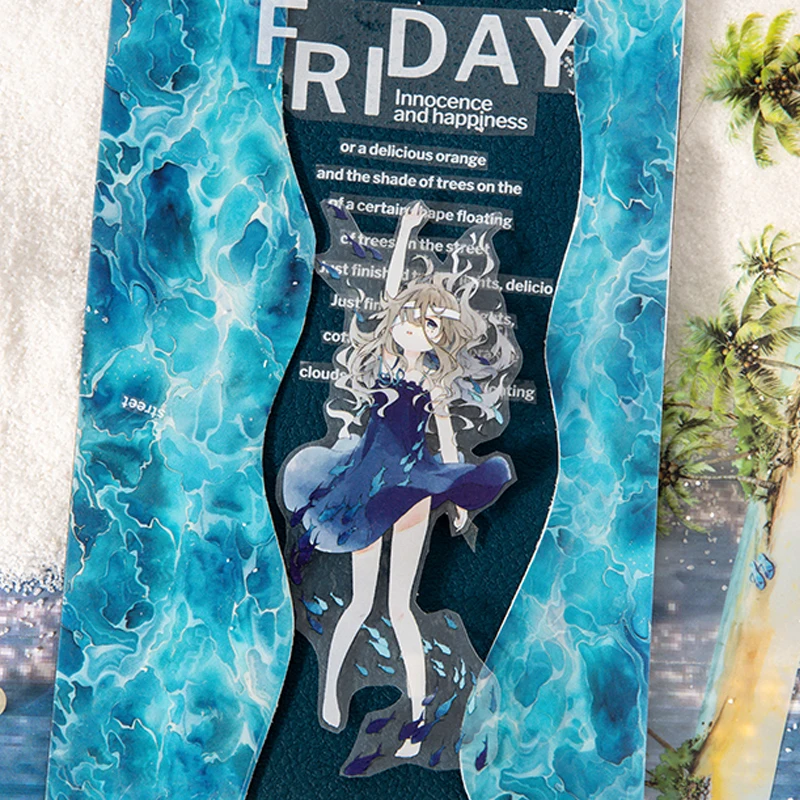 Mr.Paper Diary Around the Sea 시리즈 대화형 매칭 Aquascape 다채로운 테이프 학생을위한 어린이 선물 washi 테이프 세트