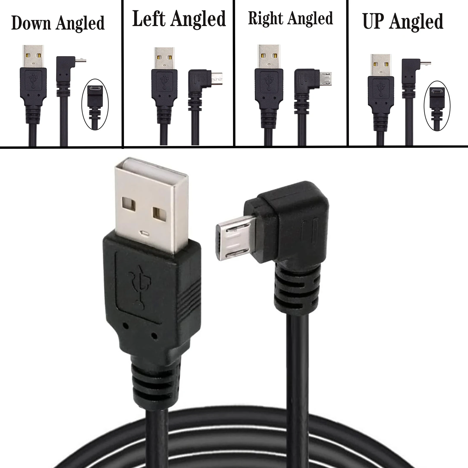 Angled 90 Degree Micro USB 2.0 Type 5Pin to USB 2.0 Type-A Data Charge Cable 480Mbps Data for Phone Tablet Computer Camera