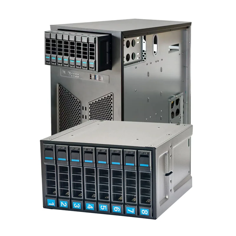 8Bay U.2 NVMe 8643-8i  HDD Module Chassis with 2 Optical Drive Bays Hot-Swap and Backplane Hard Drive Cage With Fans in Stock