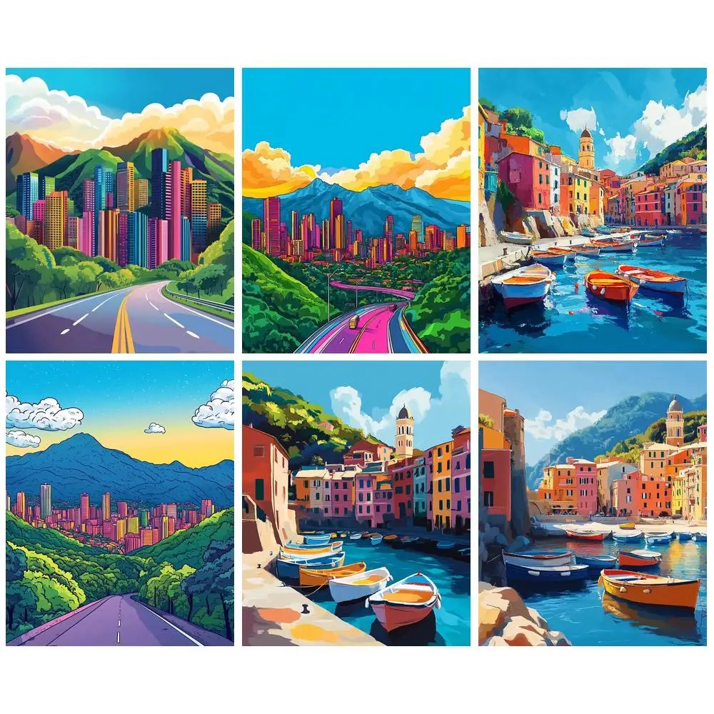 

GATYZTORY Acrylic Paint By Numbers For Adults Seaside Town Landscape HandPainted Painting By Numbers Unique Gift Home Decor