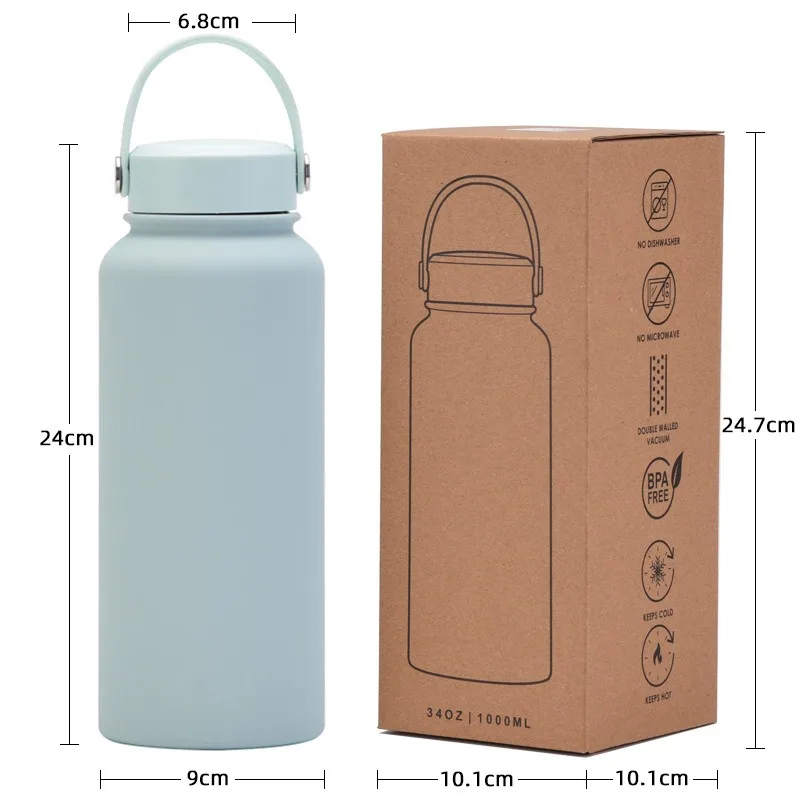 2024 New Stainless Steel Sports Water Bottle Large Capacity 1L American Large Mouth Insulation Cup Portable Outdoor Water Cups