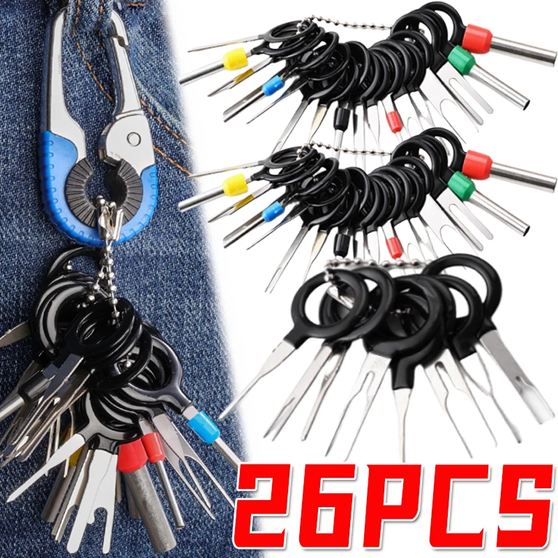 

26PCS Car Terminal Removal Repair Tools Electrical Wiring Crimp Connector Pin Extractor Kit Keys Automotive Plug Pullers