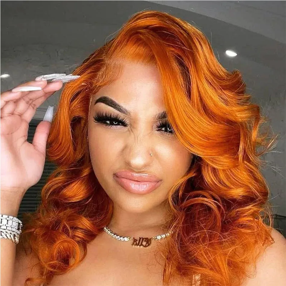 الزنجبيل البرتقالي الجسم موجة شعر مستعار شعر الإنسان 13x6 Hd شفافة الدانتيل الباروكات الأمامية للنساء 350 الملونة الجسم شعر مستعار بشري مموج