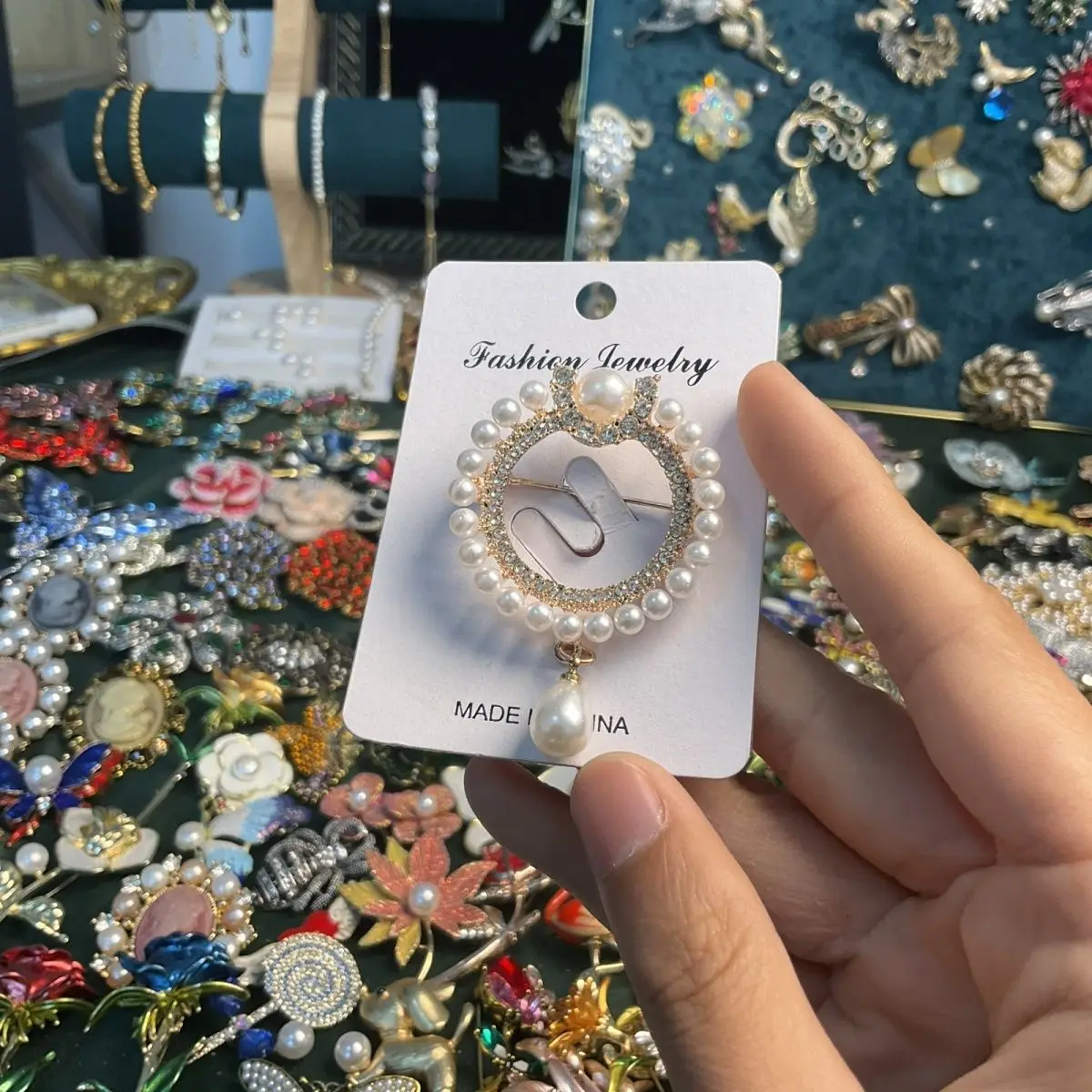 Pearl ring brooch Mori niche foreign style fashion versatile simple temperament accessories