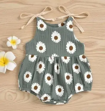 Lioraitiin 0-24M Newborn Infant Baby Girl Summer Fashion Daisy Floral Printed Bodysuit O-Neck Jumpsuit 4Colors