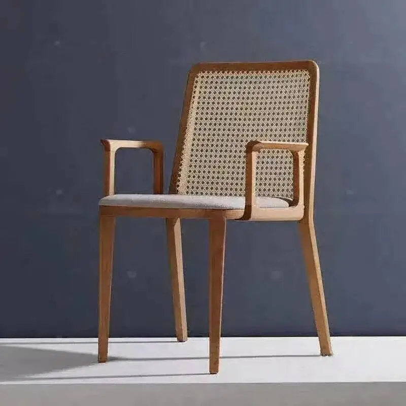 Solid Cloth Armchair Room European Wood Back Rattan Chair Furniture Living Chairs Home Dining Retro Kitchen Reception Bar Chair